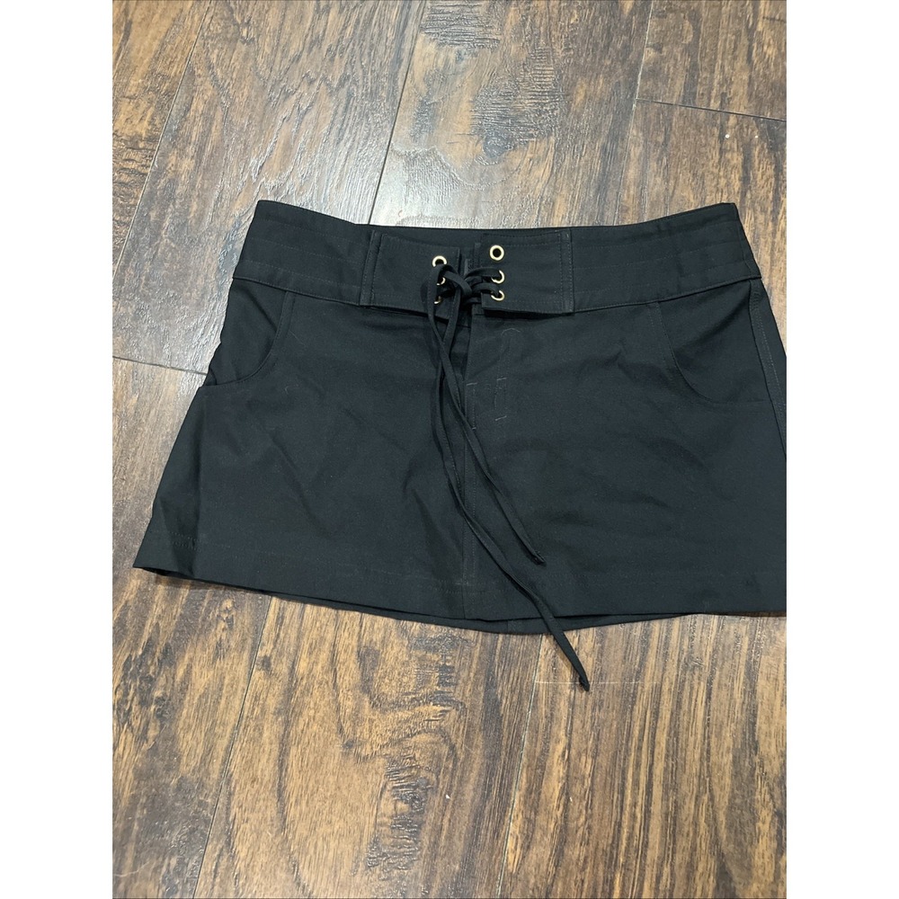 La Blanca Black Swim Skirt Cover Up XS Grommet Lace Waist Swim Bottom‎ Pockets